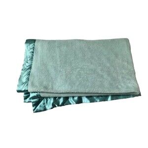 VTG Walgreens Aqua Teal Plush Baby Soft Infant Blanket Satin Trim Border {35x40}